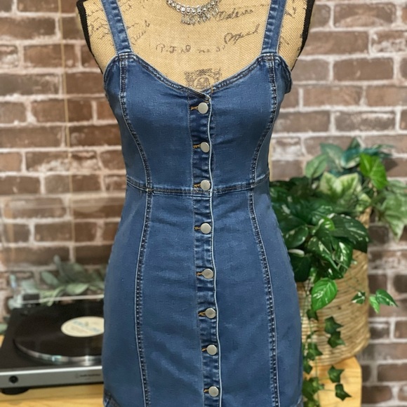 Forever 21 Denim Button Down Dress Jumper M - Picture 3 of 7